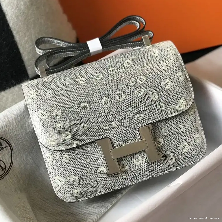 Constance White Bag Hermes Palladium Leather Grey Lizard Hardware In 0417